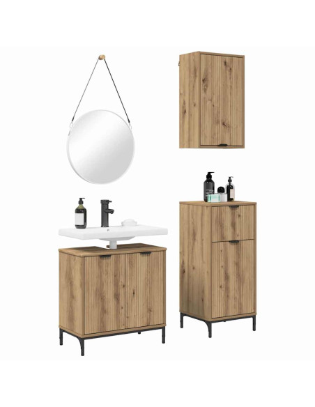 Set di mobili per il bagno 3 pz Rovere artigianale