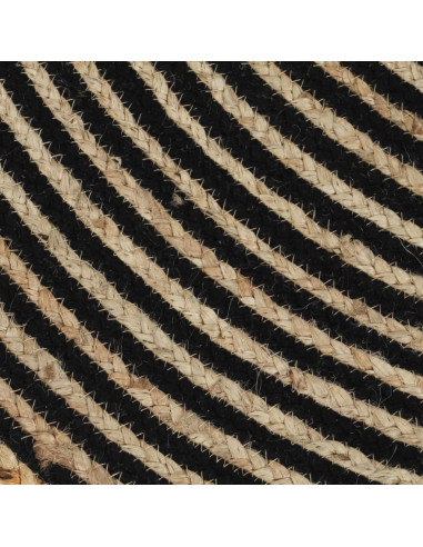Tappeto Lavorato a Mano in Juta Design a Spirale Nero 90 cm