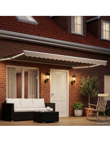 Tenda retrattile manuale con LED Beige e Bianco 4 x 2 m