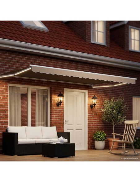 Tenda retrattile manuale con LED Beige e Bianco 4 x 2 m