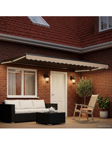 Tenda retrattile manuale con LED Beige e Antracite 4 x 2 m