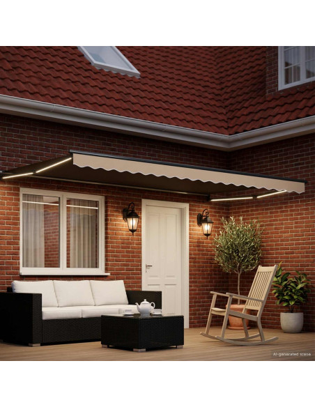 Tenda retrattile manuale con LED Beige e Antracite 4 x 2 m