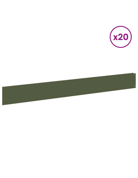 Bordura per Prato 20 pcs 100 x 12 cm Acciaio Verde Oliva
