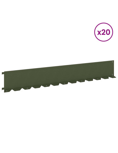 Bordura per Prato 20 pcs 102 x 15 x 4 cm Acciaio Verde Oliva