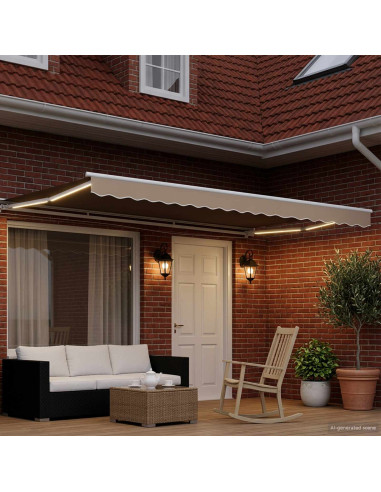 Cornice per Tenda Manuale con LED Beige e Bianco 4 x 2 m