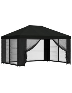 Gazebo con pareti laterali 4 × 3 m Nero Poliestere e Acciaio 2