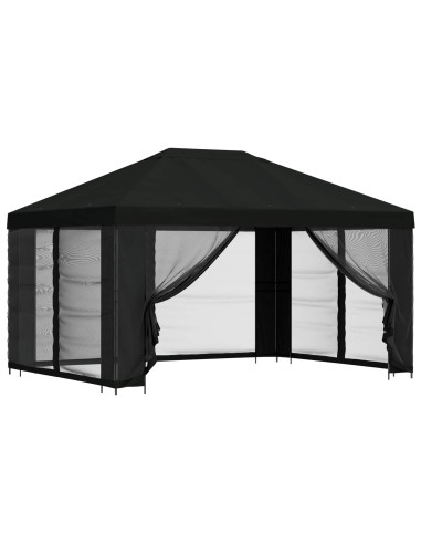 Gazebo con pareti laterali 4 × 3 m Nero Poliestere e Acciaio