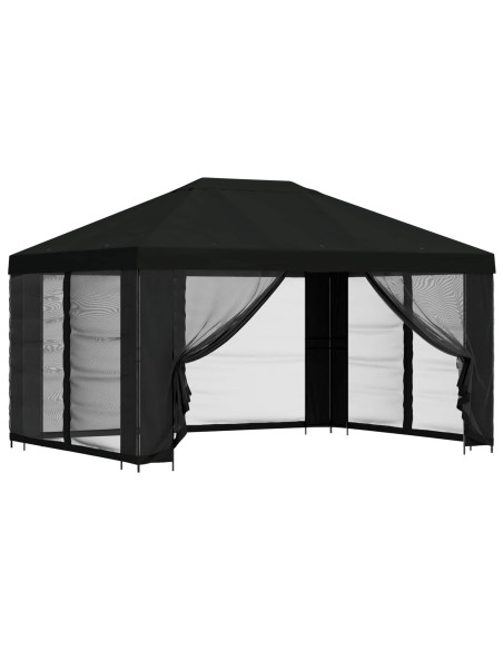 Gazebo con pareti laterali 4 × 3 m Nero Poliestere e Acciaio