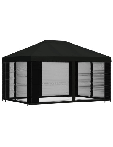 Gazebo con pareti laterali 4 × 3 m Nero Poliestere e Acciaio