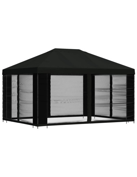 Gazebo con pareti laterali 4 × 3 m Nero Poliestere e Acciaio