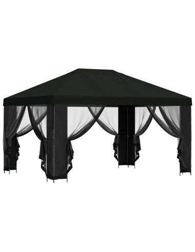 Gazebo con pareti laterali 4 × 3 m Nero Poliestere e Acciaio
