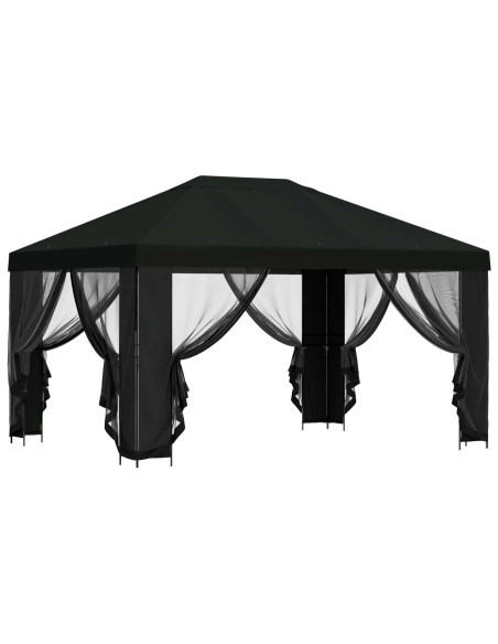 Gazebo con pareti laterali 4 × 3 m Nero Poliestere e Acciaio