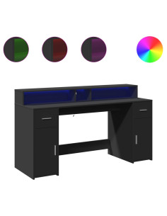 Scrivania con Luci LED Nera 160x55x91 cm in Legno Multistrato 2