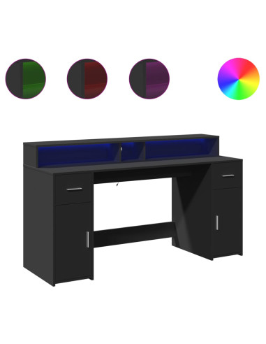 Scrivania con Luci LED Nera 160x55x91 cm in Legno Multistrato