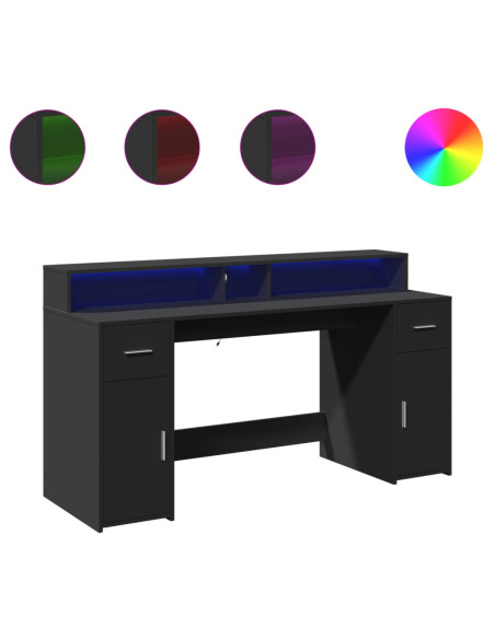Scrivania con Luci LED Nera 160x55x91 cm in Legno Multistrato