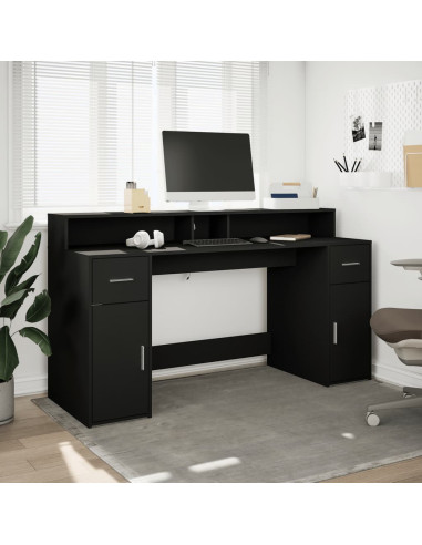 Scrivania con Luci LED Nera 160x55x91 cm in Legno Multistrato