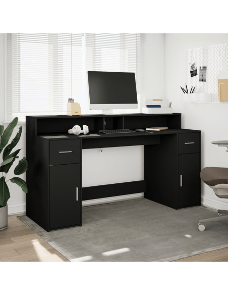 Scrivania con Luci LED Nera 160x55x91 cm in Legno Multistrato