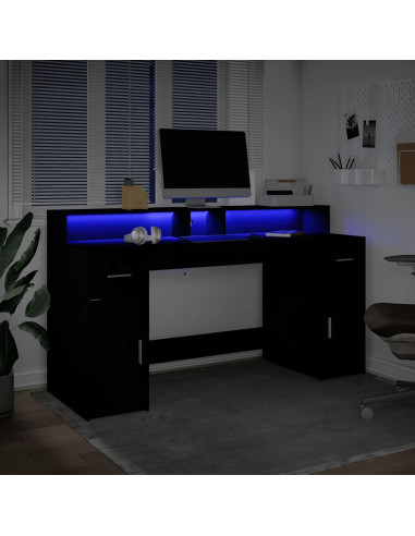 Scrivania con Luci LED Nera 160x55x91 cm in Legno Multistrato