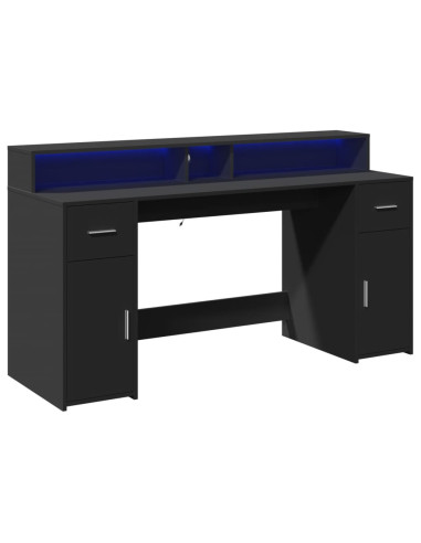 Scrivania con Luci LED Nera 160x55x91 cm in Legno Multistrato
