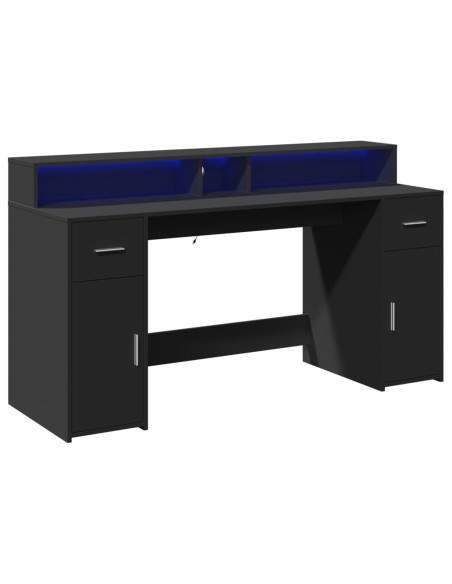 Scrivania con Luci LED Nera 160x55x91 cm in Legno Multistrato