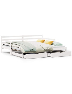 Dormeuse con Cassetti Bianco 90x200 cm Legno Massello di Pino 2