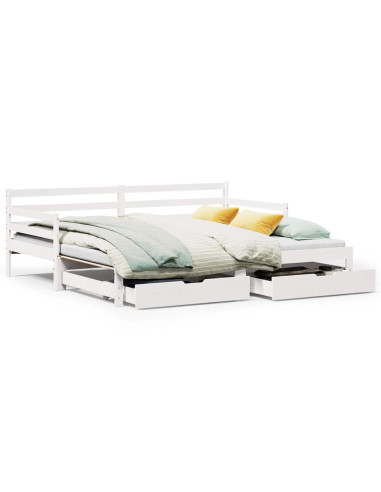 Dormeuse con Cassetti Bianco 90x200 cm Legno Massello di Pino
