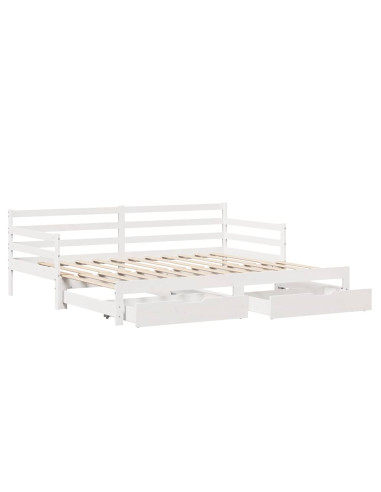 Dormeuse con Cassetti Bianco 90x200 cm Legno Massello di Pino
