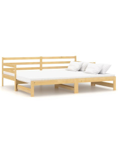 Divano Letto Estraibile in Legno Massello di Pino 2x(90x200) cm 2