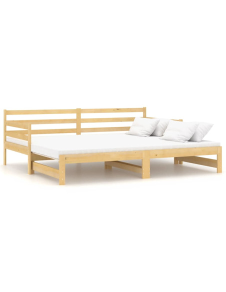 Divano Letto Estraibile in Legno Massello di Pino 2x(90x200) cm