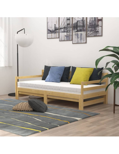 Divano Letto Estraibile in Legno Massello di Pino 2x(90x200) cm