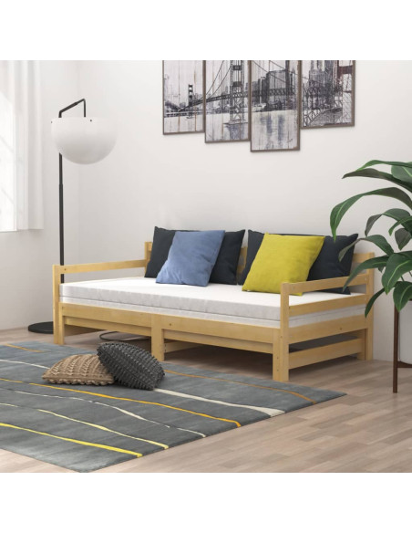 Divano Letto Estraibile in Legno Massello di Pino 2x(90x200) cm