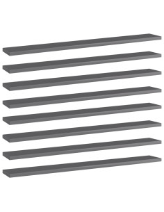 Ripiani per Libreria 8pz Grigio Lucido 80x10x1,5cm Multistrato