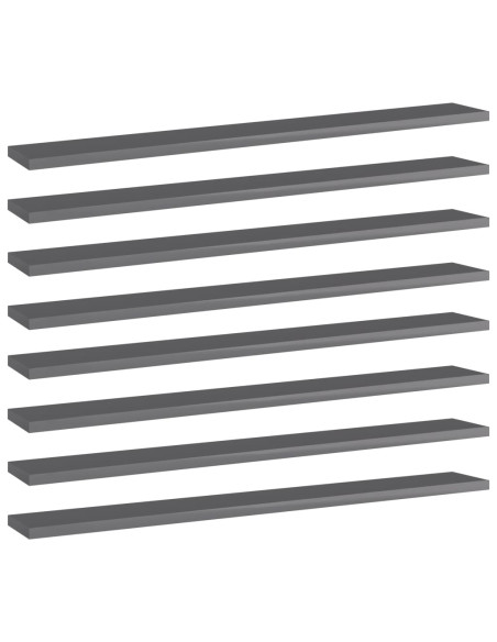 Ripiani per Libreria 8pz Grigio Lucido 80x10x1,5cm Multistrato