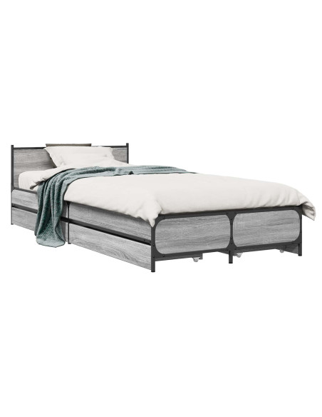 Struttura letto con testata con ruota Sonoma grigio 80 x 200 cm