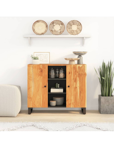 Credenza con 2 Ante 90x33x75 cm in Legno Massello di Acacia