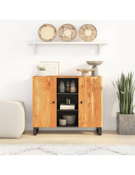 Credenza con 2 Ante 90x33x75 cm in Legno Massello di Acacia