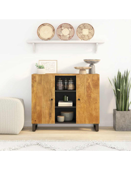 Credenza con 2 Ante 90x33x75 cm in Legno Massello di Mango