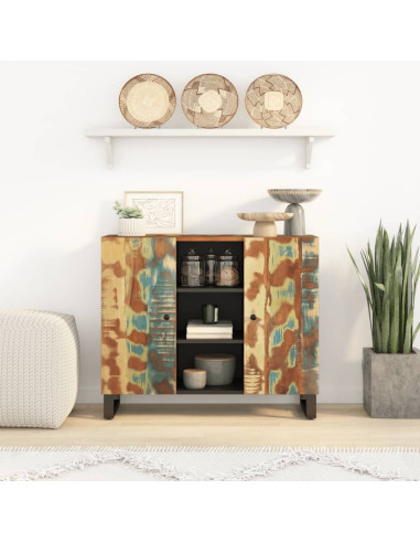 Credenza con 2 Ante 90x33x75 cm in Legno Massello di Recupero