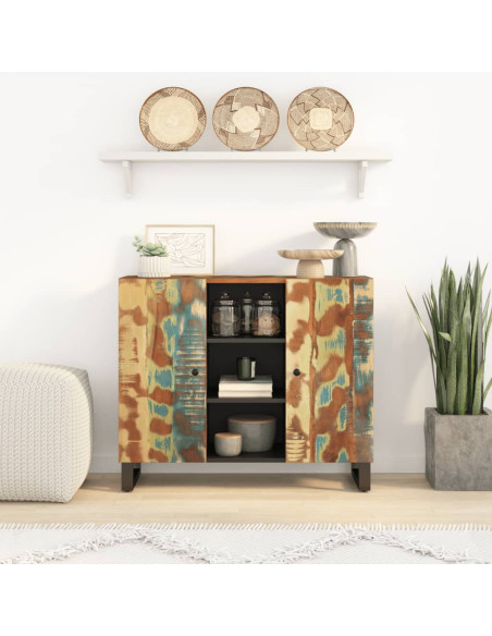 Credenza con 2 Ante 90x33x75 cm in Legno Massello di Recupero