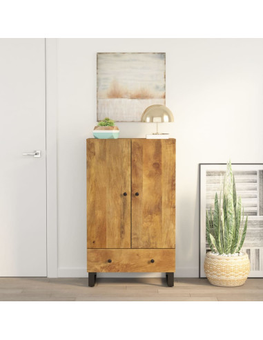 Credenza con Cassetto 60x33x100 cm Legno Massello Mango e Ferro