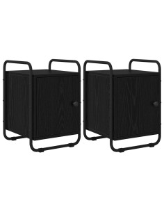 Armadio da Notte 2 pz Rovere Nero Legno ingegnerizzato 2