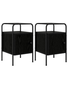 Armadio da Notte 2 pz Rovere Nero Legno ingegnerizzato 2
