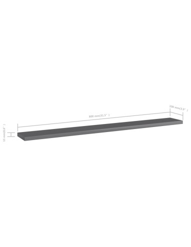 Ripiani per Libreria 8pz Grigio Lucido 80x10x1,5cm Multistrato