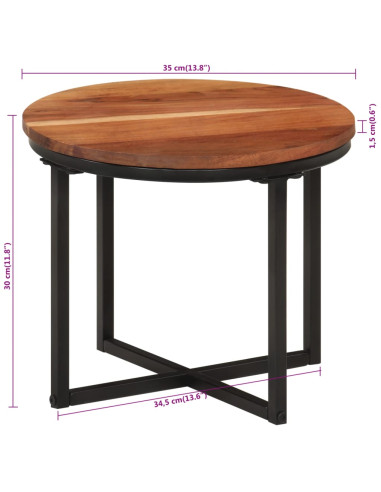Tavolino Salotto 35x35x30cm in Legno Massello di Acacia e Ferro