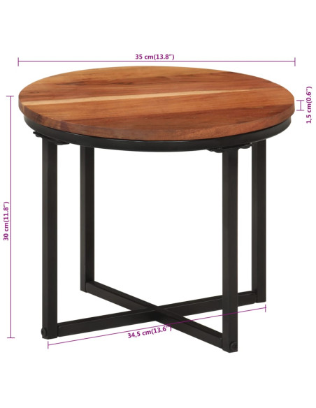 Tavolino Salotto 35x35x30cm in Legno Massello di Acacia e Ferro