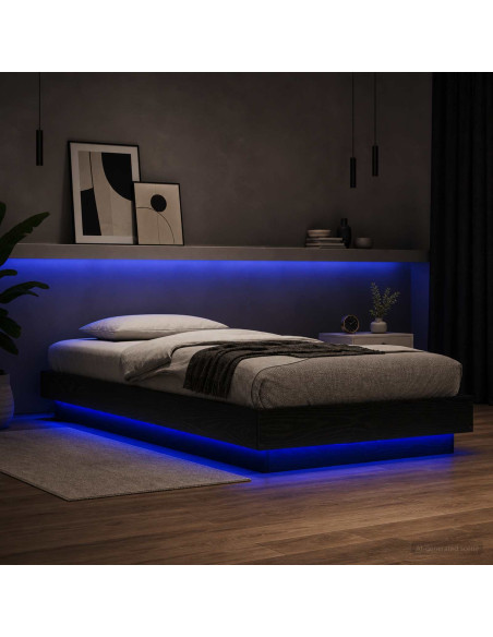 Letto con LED Rovere Nero 80 x 200 cm Legno ingegnerizzato