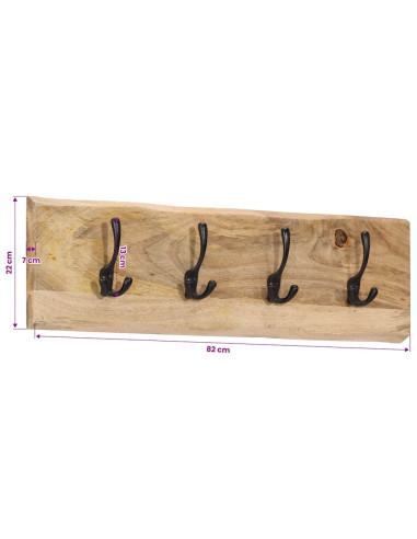 Appendiabiti da Parete con 4 Ganci in Legno Massello di Mango
