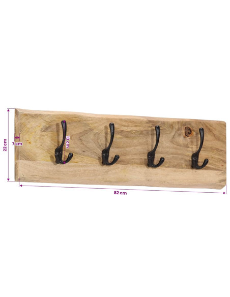 Appendiabiti da Parete con 4 Ganci in Legno Massello di Mango
