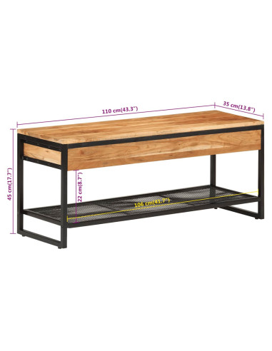 Panca da Giardino 110x35x45 cm Legno Massello di Acacia e Ferro