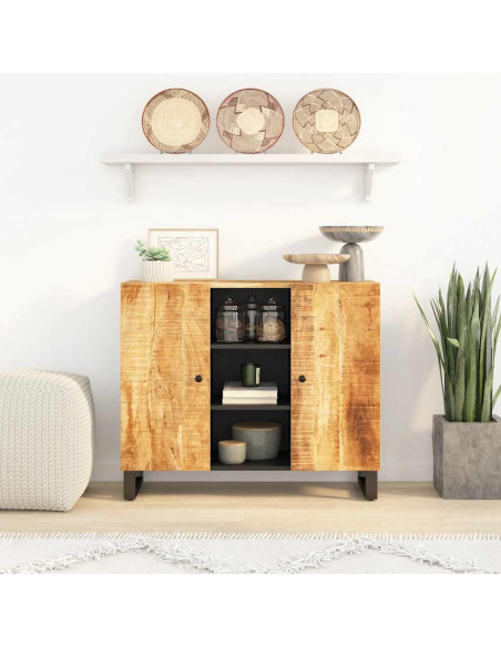 Credenza con 2 Ante 90x33x75 cm in Legno Massello di Mango